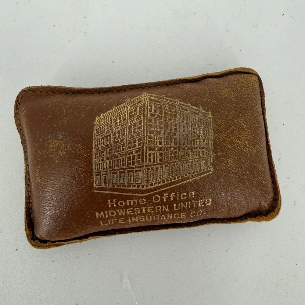 Vintage Rectangular Leather Shot-Filled Paperweight Promotional-Insurance Co